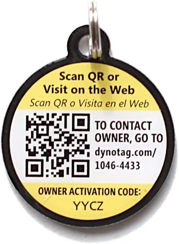 Vista 3 de Dynotag® Etiqueta y anillo de identificación de metal con revestimiento redondo inteligente habilitado para Web. Etiqueta para mascotas, etiqueta