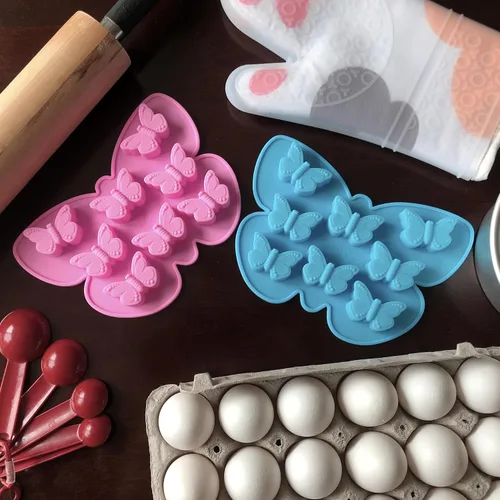 Vista 3 de Bandeja de cubitos de hielo de mariposa (2 piezas) - Moldes medianos de silicona para chocolate y cócteles
