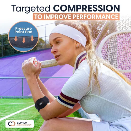Vista 4 de Copper Compression Codera de tenista, soporte de contrafuerza ajustable para tendinitis, codo de golfista, codo de tenista, dolor de antebrazo