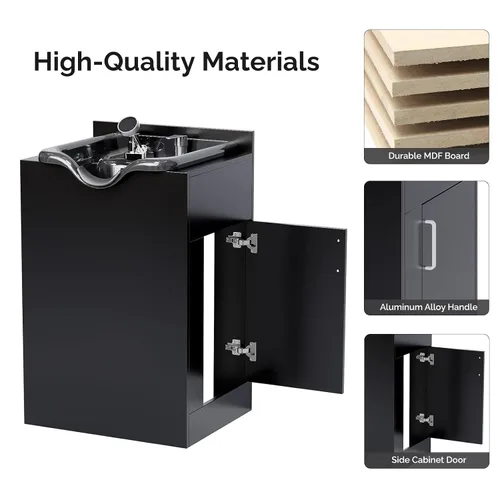 Vista 6 de OmySalon Cuenco de champú con gabinete, estación húmeda de salón con pulverizador, gabinete de champú, fregadero portátil para lavado de cabello