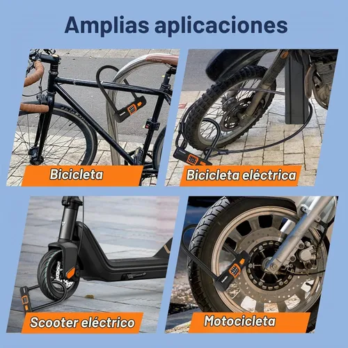 Vista 7 de Candados para bicicleta, antirrobo, combinación de 4 dígitos, combinación reiniciable de 4 dígitos, cerradura grande en forma de U con cable