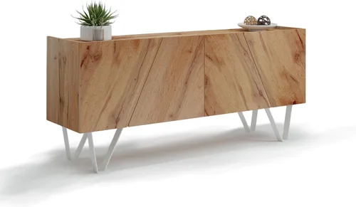 Vista 5 de Mobili Fiver, Emma - Aparador de 4 puertas con patas blancas, roble rústico, fabricado en Italia Madera rústica con patas blancas