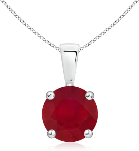 Vista 10 de Angara Round Ruby Solitaire Necklace in Sterling Silver A-Good