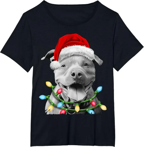 Vista 34 de Pit Bull Santa - Camiseta de perro con luces para árbol de Navidad para niños, Negro, S