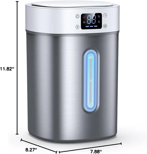 Vista 9 de Humidificador ultrasónico de niebla fría de 4 litros con tanque de acero inoxidable 304, control automático de humedad, luz nocturna y temporizador
