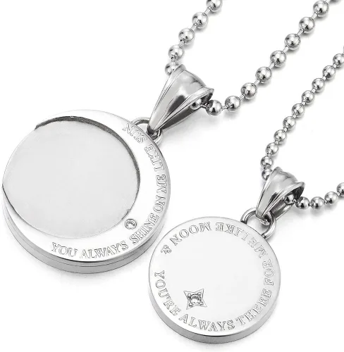 Vista 12 de Un par collar de parejas los amantes acero luna y sol colgante con circonita cúbica para hombre mujer amigos