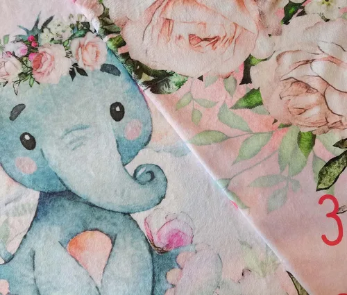 Vista 6 de Yuzioey - Manta mensual de hitos para bebé, manta de mes de elefante floral para baby shower, manta de flores de elefante rosa, manta mensual