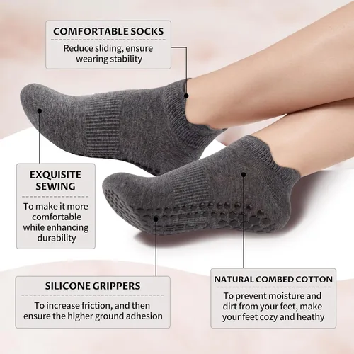 Vista 3 de deefly Calcetines de yoga para mujer, calcetines de pilates antideslizantes sin engrosar