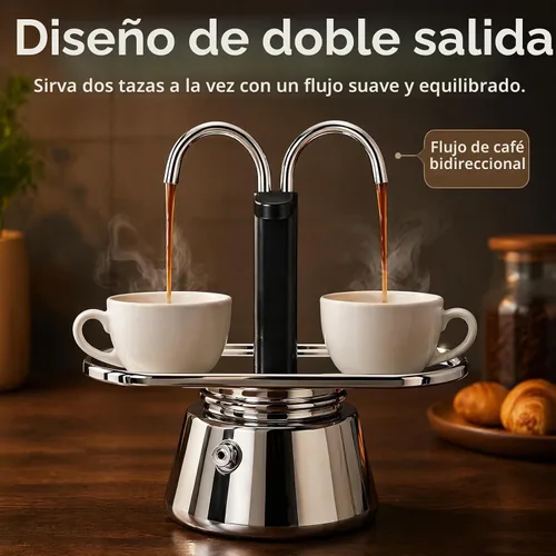 Vista 3 de Olla de Moka de Acero Inoxidable, Cafetera de Espresso de 2 Tazas para Estufa con Doble Boca, Fácil de Operar, Prepara Café Rápidamente, Olla