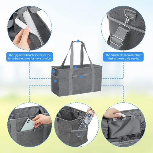 Vista 5 de GARPROVM Bolsa Tote Extra Grande para Comestibles, Bolsas de Compras Reutilizables de 42L, Bolsa de Compras Plegable Bolsa de Playa Cesta de Compras
