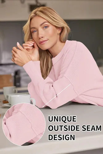 Vista 176 de Lillusory - Suéter extragrande con mangas de murciélago y cuello redondo para mujer, prenda moderna de otoño de tejido de punto sin botones