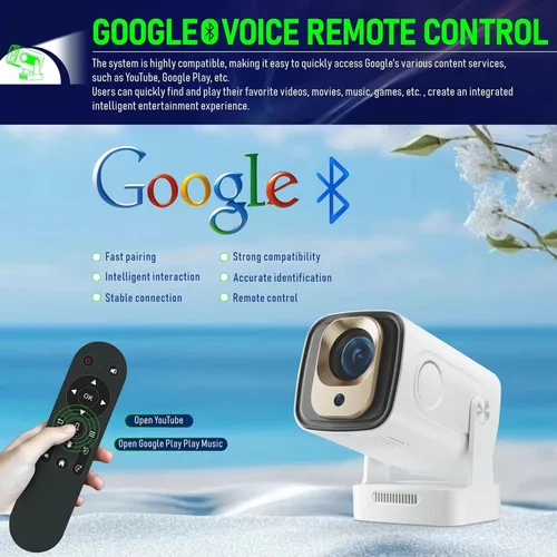 Vista 3 de Mini proyector HY260PRO, resolución nativa 1080P, Android 11.0, WiFi 6, Bluetooth 5.4, 200 lúmenes ANSI, pantalla de 130 pulgadas