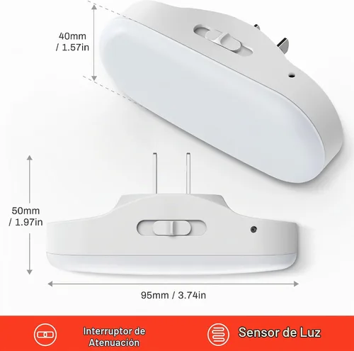 Vista 2 de DORESshop - Luz nocturna roja, encendido/apagado automático, brillo ajustable de 0-100 LM Dimmable Night Light,Plug Into Wall Light Sensor Night