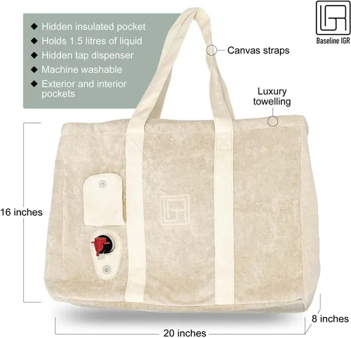Vista 3 de Baseline IGR Bolsa de mano Bolso grande elegante y versátil Bolsa térmica interna Correa larga de lona Bolso de hombro de moda de playa, biege