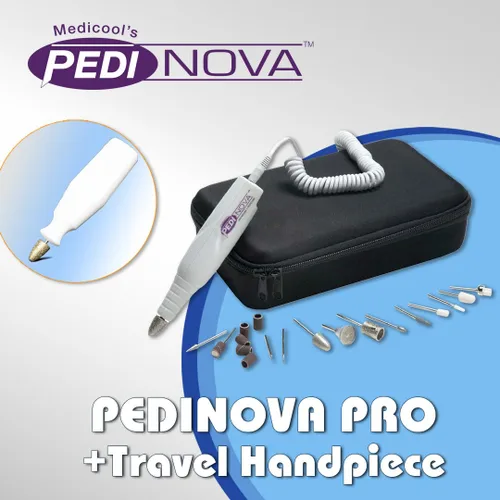 Vista 3 de Medicool Máquina de lima de uñas Pedinova Pro para manicura y pedicura con estuche de viaje y kit de brocas + paquete de viaje PedinovaPro+TravelHP
