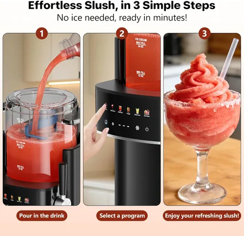 Vista 5 de Máquina para granizar, máquina de helados, máquina de granizado para el hogar y las familias, no necesita hielo con enfriamiento rápido y control