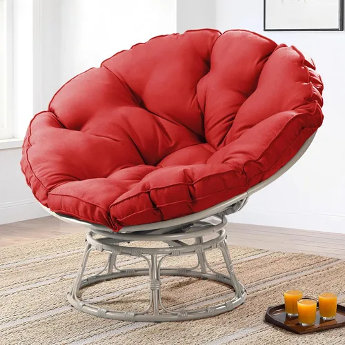 Vista 2 de Papasan Silla con cojín y base giratoria de 360°, silla Papasan Lounge Chair con cojín y marco resistente, silla grande con platillo, silla