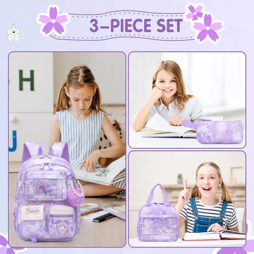 Vista 7 de Linda Mochila para Niñas Escolar Bolso para Estudiantes Niños Bolso de Libro con Múltiples Bolsillos Mochila Infantil Resistente a Salpicaduras
