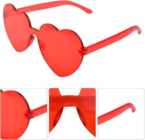 Vista 3 de Fengek 6 lentes de sol en forma de corazón, sin marco, transparentes, regalos de fiesta para niñas y mujeres