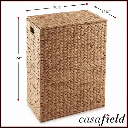 Vista 3 de Casafield gran cesta de lavandería con tapa y bolsa interior extraíble - Canela, cesta de lavandería rectangular tejida de jacinto de agua
