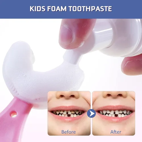 Vista 9 de Pasta de dientes de espuma para niños, 4 paquetes de pasta de dientes de espuma para cepillo de dientes eléctrico en forma de U, pasta de dientes