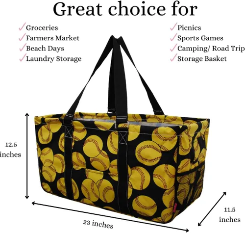 Vista 432 de NGIL Bolsa de comestibles reutilizable extra grande plegable de gran tamaño para comestibles, almacenamiento, picnic, playa, Estampado