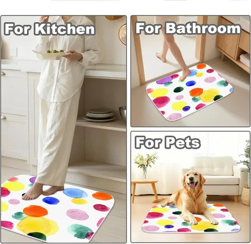 Vista 3 de TheBlackSpot Alfombra de baño de lunares de dibujos animados coloridos, tapete de baño antideslizante, tapete de imitación de cachemira para puerta