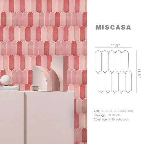 Vista 2 de Azulejos Rosas para Salpicaduras de Cocina de Despegar y Pegar, Azulejos Autoadhesivos 3D Rosa Brillantes con Diseño de Plumas de Pavo Real