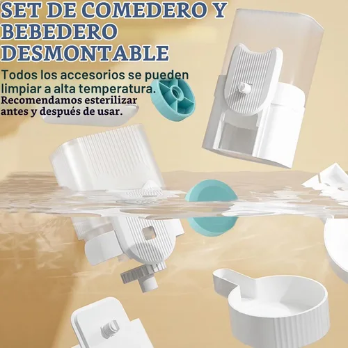 Vista 5 de kathson Juego de alimentador automático de gravedad de conejo, 35 onzas, dispensador automático de agua para alimentos, jaula para conejo Azul