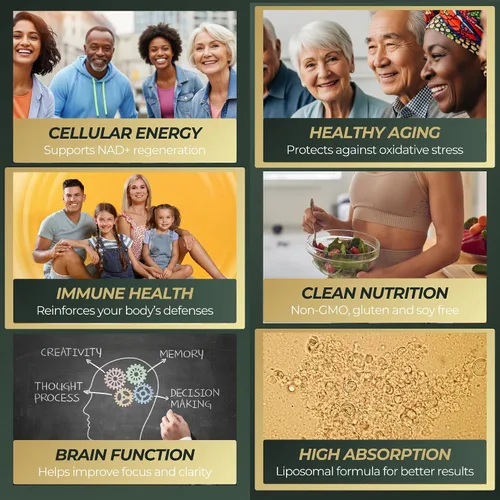 Vista 4 de Suplemento NAD Alternativa de NMNH - Suplemento liposomal NAD + Resveratrol - Suplementos NAD para mujeres y hombres - Ribosida de nicotinamida