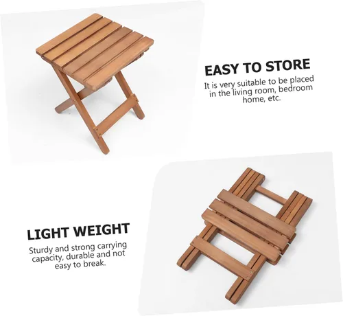 Vista 4 de Chic Solid Wood Long Strip Folding Chair Stool Kitchen Stool Portable Natural Wood