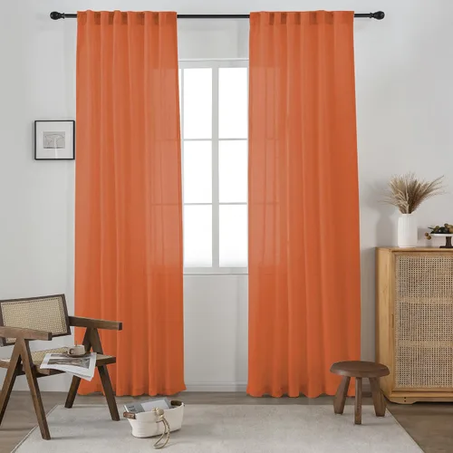 Vista 25 de 2 paneles de cortinas de lino transparente natural de 45 pulgadas, color beige para ventanas pequeñas, bolsillo con pestaña trasera, cortinas cortas
