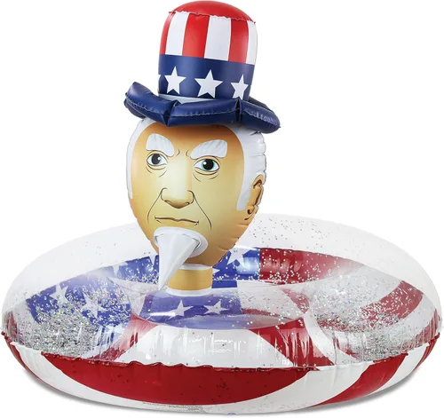 Vista 13 de POZA Flotador inflable de piscina de Estados Unidos – Lujosa tumbona divertida llena de confeti de estrellas plateadas brillantes, diseño de bandera