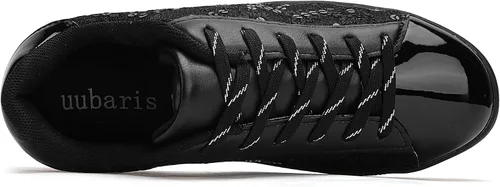Vista 5 de UUBARIS Tenis con purpurina para mujer, diseño floral, elegante, con diamantes de imitación, para boda, novia, zapatos de lentejuelas brillantes
