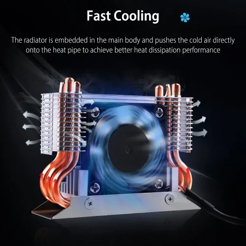 Vista 3 de Disipador de calor SSD M.2 2280 de 12 V con ventilador de enfriamiento PWM de 1.575 in, tubos de calor de cobre y almohadilla térmica, enfriador SSD