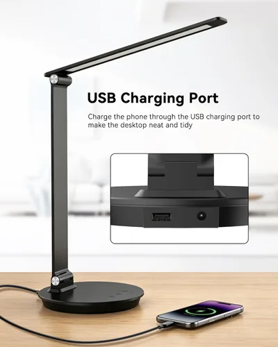 Vista 6 de Eye-Caring LED Desk Lamp with USB Charging Port, Touch Control Dimmable Table Lamp, 6 Brightness Levels 5 Color Modes for Home Office Bedroom Study