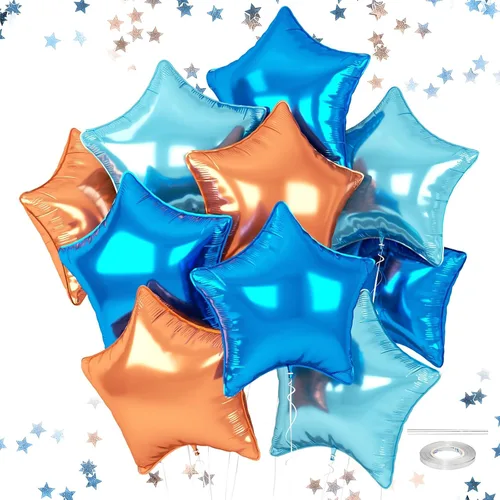 Vista 33 de Globos de estrellas rojas, azules y negras, globo de papel de aluminio de 18 pulgadas para helio, paquete de 10 globos rojos y azules, globo de Negro