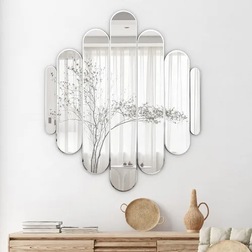 Vista 2 de Elegante espejo de pared de 32 x 28 pulgadas, elegante espejo de pared arqueado sin marco, estético, moderno, decorativo, de cristal, para montaje