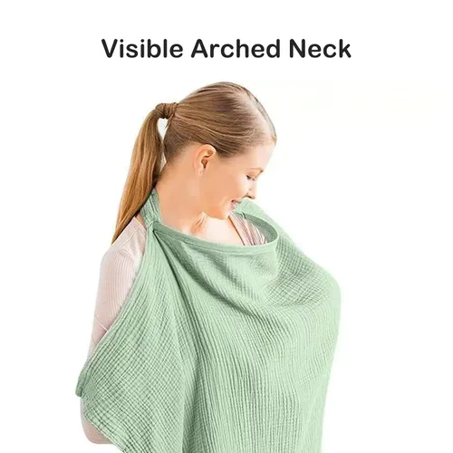Vista 4 de Funda de lactancia, cubierta de muselina para lactancia materna, suave y transpirable, 100% algodón con correa ajustable para el cuello, delantal