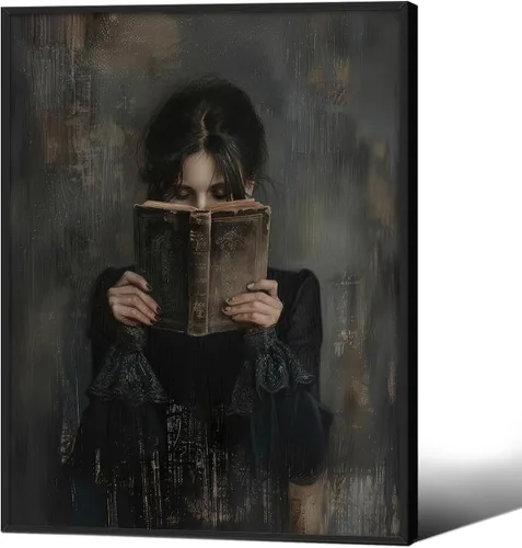 Vista 20 de Haitunone Arte de Pared de Lectura Femenina Victoriana Academia Oscura Libros Melancólicos Póster Pintura al Óleo Antigua Impresiones en Lienzo