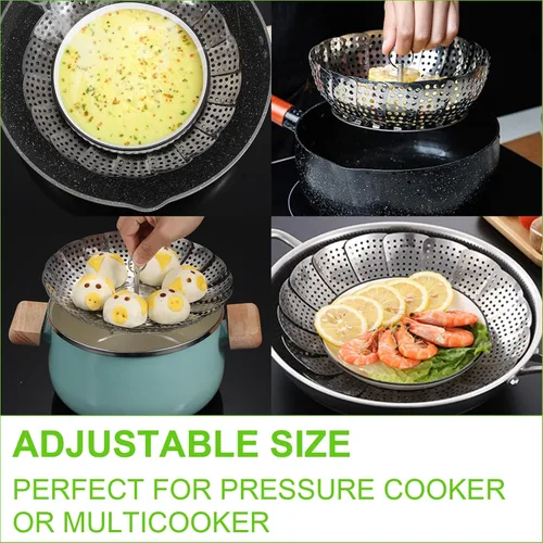 Vista 5 de FOFAYU Cesta de Vapor de Verduras para Cocinar, Cesta de Vapor de Acero Inoxidable para Vegetales, Pescado y Comida, Vaporizadores Plegables