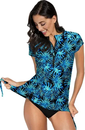 Vista 2 de Spadehill Protección solar UV de manga corta para mujer protección contra erupciones de media cremallera