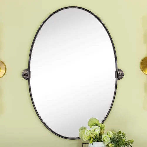 Vista 7 de TEHOME - Espejo de tocador de baño pivotante ovalado de níquel cepillado en metal, espejos de tocador inclinables para pared, 22.99 x 24 pulgadas