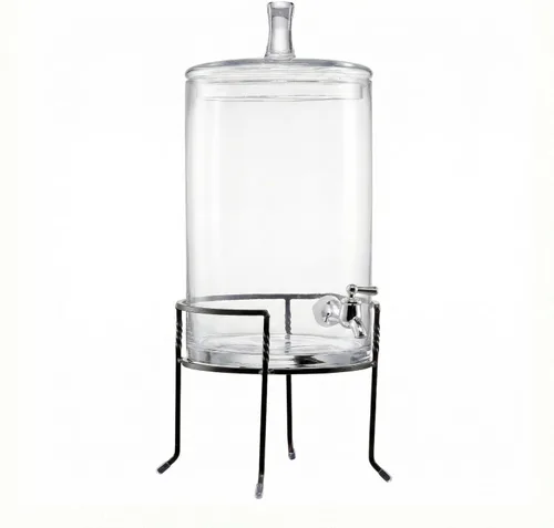 Vista 2 de Style Setter Dispensador de bebidas con soporte, dispensador grande de bebidas de vidrio para encimera de 2.5 galones con espita y tapa, dispensador