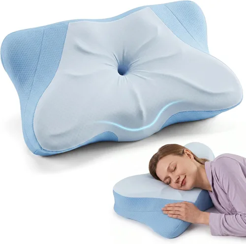 Vista 13 de Sweetcrispy Almohada cervical para cuello y hombro, almohadas ergonómicas de espuma viscoelástica, contorno lateral para adultos, soporte ortopédico