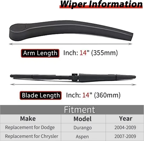 Vista 2 de OTUAYAUTO Juego de limpiaparabrisas trasero, compatible con Dodge Durango 2004-2009, Chrysler Aspen 2007-2009