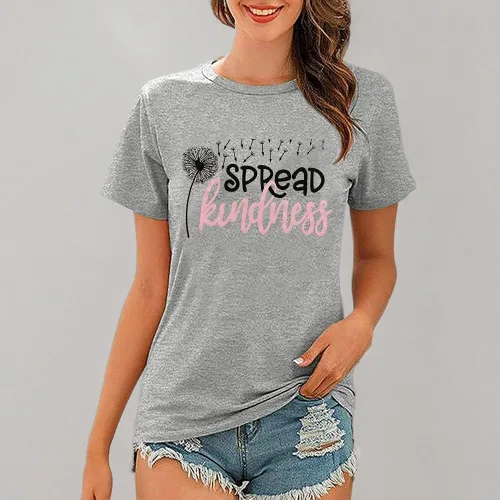 Vista 6 de Spread Kindness - Camiseta de verano para mujer, diseño de diente de león, casual, divertida, con letras impresas, lindas camisetas