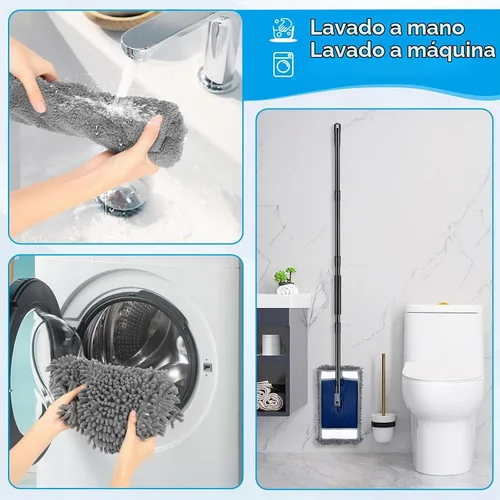 Vista 6 de Trapeador limpiador de pared con mango largo, trapeador de polvo de pared adicional para lavar paredes con 2 almohadillas reutilizables