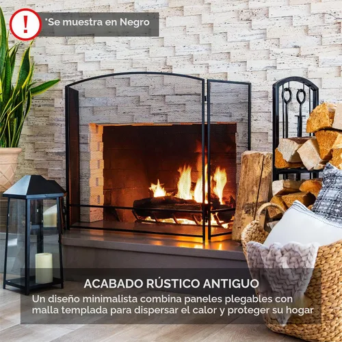 Vista 2 de Best Choice Products Pantalla de chimenea de malla de acero simple de 47.5 x 27.25 pulgadas, 3 paneles, rejilla de protección contra chispas contra