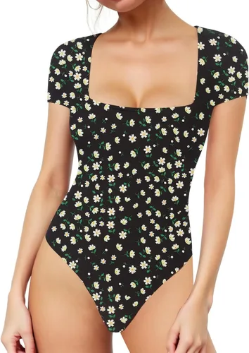 Vista 105 de MANGOPOP - Body de manga corta con cuello cuadrado para mujer